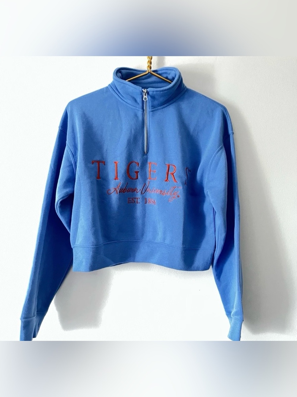 Women’s Auburn University Blue Orange Cropped 1/4 Zip Fleece Pullover NWT Medium